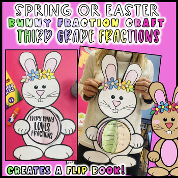 Preview of 3rd Grade Math Fraction Bunny Spring Summer Craft Bulletin Board Comparing Equiv