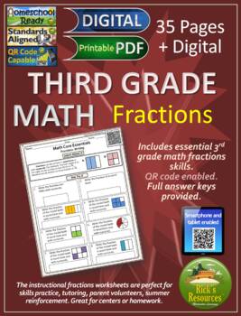 Preview of 3rd Grade Math Fractions Worksheets - Print and Digital Versions