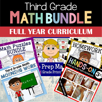 Preview of 3rd Grade Math Full Year Curriculum Bundle | Interactive Notebook & More 50% OFF