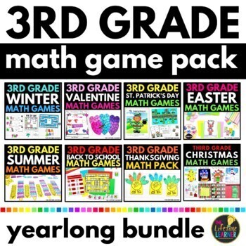 Preview of 3rd Grade Math Games Yearlong Bundle | Third Grade Math Centers and Activities
