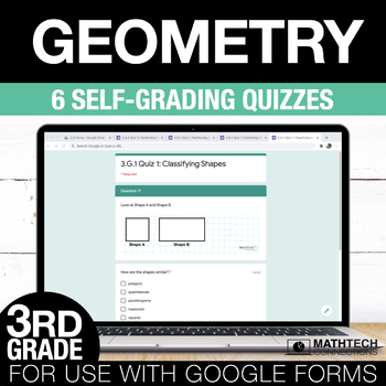 Preview of Geometry Google Form Math Assessments - 3rd Grade Math Test Prep Quizzes