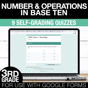 Preview of Place Value, Addition & Subtraction - 3rd Grade Google Form Math Assessments