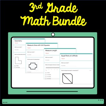 Preview of 3rd Grade Math Google Form Self Grading Assessment ALL YEAR BUNDLE