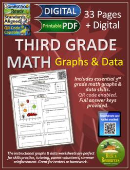 Preview of 3rd Grade Math Graphs and Data Worksheets - Print and Digital Versions
