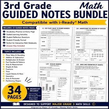 Preview of 3rd Grade Math Guided Notes Bundle | Compatible with i-Ready® Math