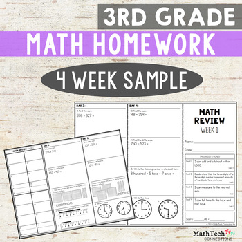 3rd Grade Math Homework - FREE SAMPLE by Math Tech Connections | TpT