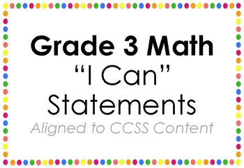 Preview of 3rd Grade Math Content Standards "I Can" Statement Posters - Rainbow Dots