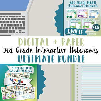 Preview of 3rd Grade Math Interactive Notebook ⭐ Digital and Paper ⭐ Google and PDF Formats