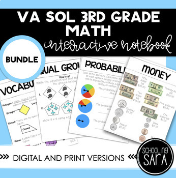 Preview of Whole Year 3rd Grade Math Interactive Notes | VA SOL Aligned