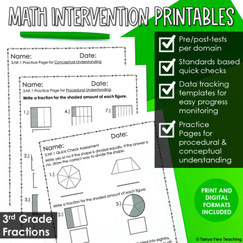 Preview of Math Intervention 3rd Grade Fraction Printables | RTI Progress Monitoring