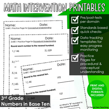 Preview of Math Intervention 3rd Grade Base Ten Printables RTI Progress Monitoring