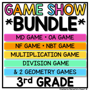 Preview of 3rd Grade Math Jeopardy Game Show MD, NBT, OA, NF, and G standards