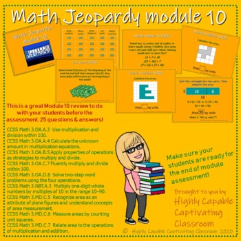 Preview of 3rd Grade Math Jeopardy Origo Module 10 review (virtual or in the classroom)