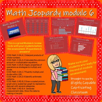 Preview of 3rd Grade Math Jeopardy Origo Module 6 review (virtual or in the classroom)