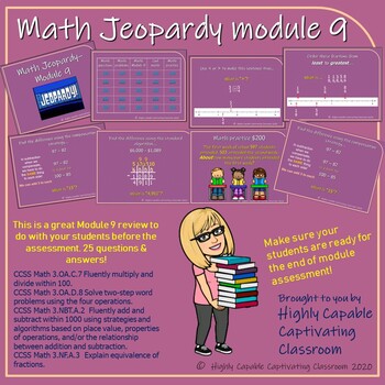 Preview of 3rd Grade Math Jeopardy Origo Module 9 review (virtual or in the classroom)