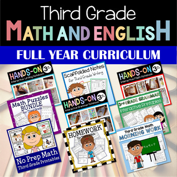 Preview of 3rd Grade Math & Language Arts Full Year Curriculum Bundle | DISCOUNT 50% OFF