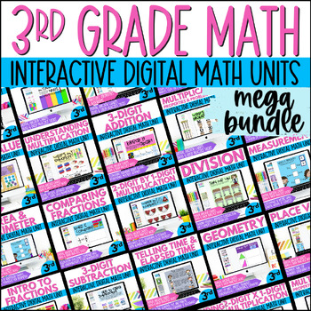 Preview of 3rd Grade Math MEGA BUNDLE Google Slides Lessons, Practice Activities, & Review