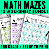 3rd Grade Math Mazes 12 Worksheet Bundle for Year-Round Pr