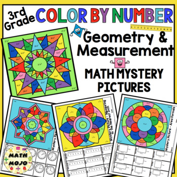 Preview of 3rd Grade Math: Measurement and Geometry Color By Number Mystery Picture Designs