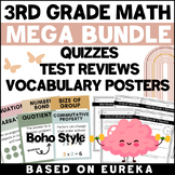 3rd Grade Math Mega Bundle -Quizzes, Boho Vocab Posters, T