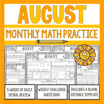 Preview of 3rd Grade Math Morning Work | August | 3rd Grade Math Spiral Review