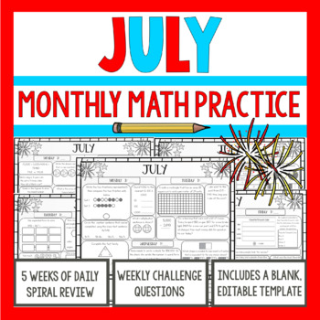 Preview of 3rd Grade Math Morning Work | July | 3rd Grade Math Spiral Review