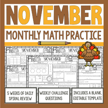 Preview of 3rd Grade Math Morning Work | November | 3rd Grade Math Spiral Review