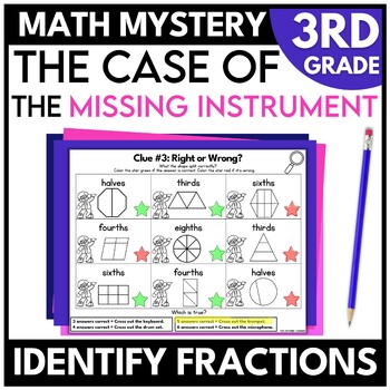 Preview of 3rd Grade Math Mystery Introduction to Fractions Identify Fractions Escape Room