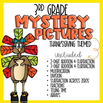 Preview of 3rd Grade Math Mystery Pictures Thanksgiving Themed