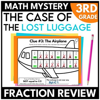 Preview of 3rd Grade Fractions Math Mystery Around the World Travel Math Escape Room Game
