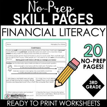 Preview of 3rd Grade Math No-Prep Personal Financial Literacy Worksheets