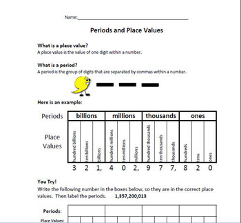 3rd Grade Math - Periods and Place Values Worksheet by K ...