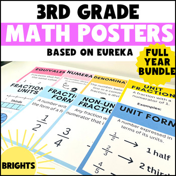 Preview of 3rd Grade Math Posters Bundle - BRIGHT - FULL YEAR - Based on Eureka