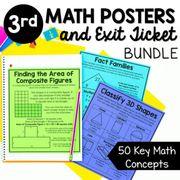 Preview of 3rd Grade Math Posters and Exit Tickets Bundle