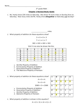 Preview of 3rd Grade Math Practice Test and Review- chapter 1 Go Math