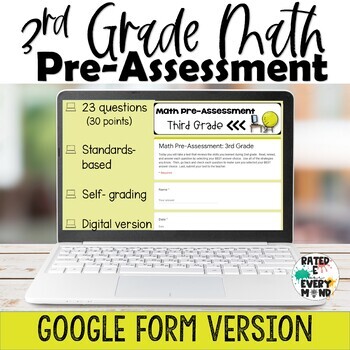 Preview of 3rd Grade Math Pre-Assessment Beginning of Year Math Test Distance Learning