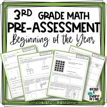 Preview of 3rd Grade Math Pre-Assessment Beginning of Year Math Test Intervention Tool