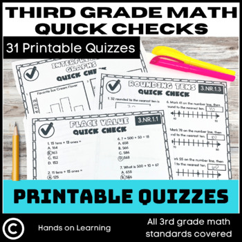 3rd Grade Math Quick Check Quizzes by Hands on Learning LLC | TPT