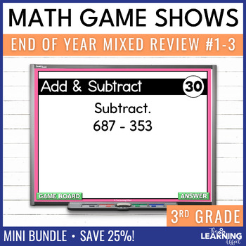 Preview of 3rd Grade Math Spiral Review #1-3 Game Shows | End of Year Test Prep Activities