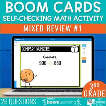 Preview of 3rd Grade Math Spiral Review #1 Boom Cards | End of Year Test Prep Activity