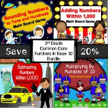 Preview of 3rd Grade Math Review Board Games - Rounding Numbers, Addition, Subtraction