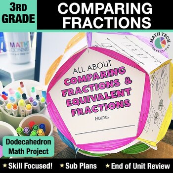 Preview of 3rd Grade Math Review Activity Comparing Fractions & Equivalent Fractions Craft