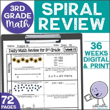 Preview of 3rd Grade Math Review Daily Spiral Morning Work Warm Ups Bundle Quick Low Prep