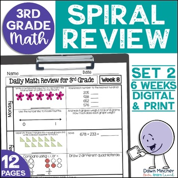 Preview of 3rd Grade Math Review Daily Spiral Morning Work Warm Ups Print & Google Set 2