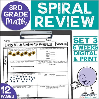 Preview of 3rd Grade Math Review Daily Spiral Morning Work Warm Ups Print & Google Set 3