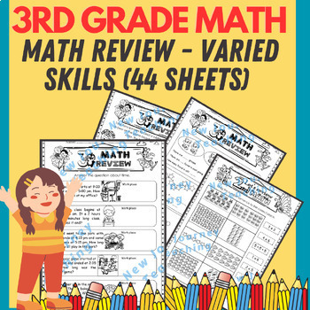 Preview of Back to School Math Review (Entering 4th grade)- First day of school (44 pages)