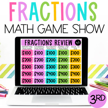 Preview of 3rd Grade Math Review Game Show Fractions EDITABLE Test Prep End of Year