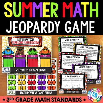 Preview of 3rd Grade Fun End of the Year Math Review Activity Jeopardy Game Show Summer