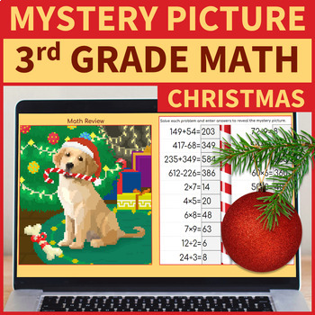 Preview of 3rd Grade Math Review | Mystery Picture Christmas Puppy