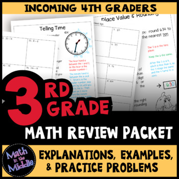 Preview of 3rd Grade Math Review Packet - End of Year Math Summer Packet